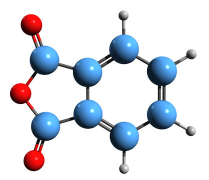  3D image of Phthalic anhydride skeletal formula - molecular chemical structure of Isobenzofuran dione isolated on white background