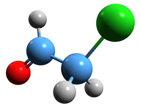  3D image of Chloroacetaldehyde skeletal formula - molecular chemical structure of Chloroethanal isolated on white background