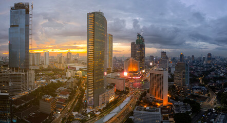 Fototapeta na wymiar Panoramic view of Jakarta, the capital city of indonesia. Jakarta is the largest city in Southeast Asia. 