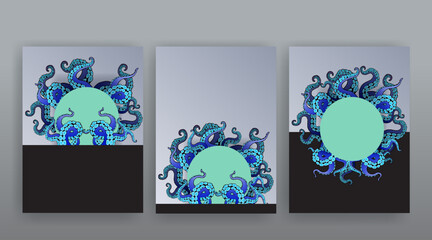 Octopus abstract frame design, creative ocean doodle, cute decoration design