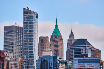 Tops of New York City skyscrapers in detail