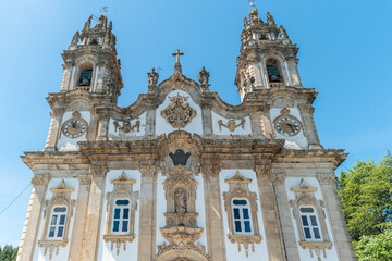 Fototapeta na wymiar Beautiful Shrine of Our Lady of Remedies in Lamego, Portugal. The sight is a major pilgrimage church in the country, popular with tourists for its amazing baroque architecture.
