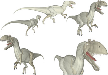 Dinosaurs attacking fiercely vector design with white background