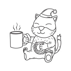 Outline Cute Fox Christmas cartoon character