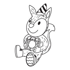 Outline Cute Squirrel Christmas cartoon character