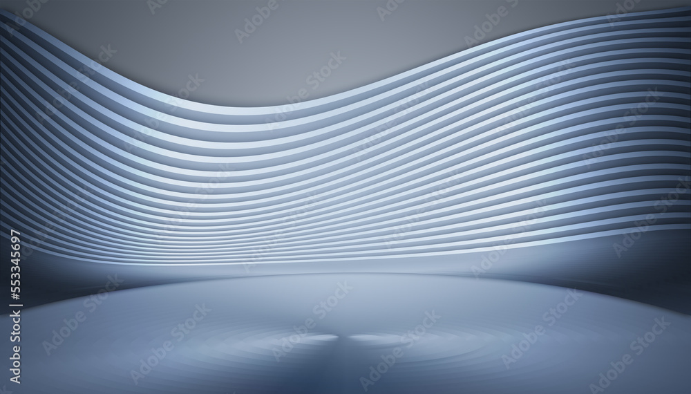 Poster 3d rendering of metallic silver texture shows the exhibition's future spatial background