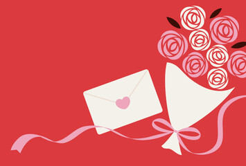 Valentine's Day vector background with a bouquet of roses and love letter for banners, cards, flyers, social media wallpapers, etc.