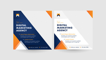 Modern and powerful Social Media Posts. A solid triangle design concept with a combination of dark blue and orange that is perfect for your business