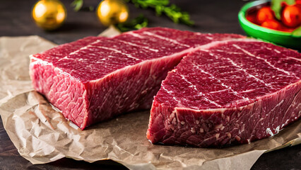 raw beef steaks on the table, Generative AI