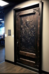 Old and Big Mysterious Door Made of Dark Wood