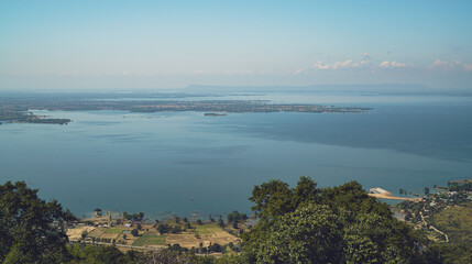 Hin Chang Si View Point  that can see the scenery of the Ubolratana Dam below  Sky, mountains and lakes.