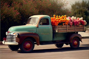 1950's truck carrying flowers in its bed generative art