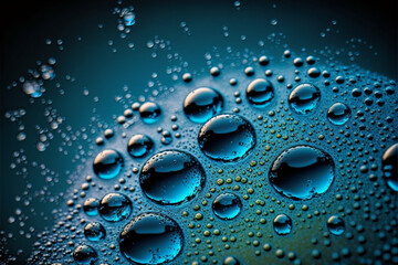 Water drops on blue background. Generative AI