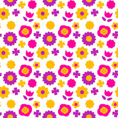 カラフルないろいろな花のシームレスパターン　背景素材