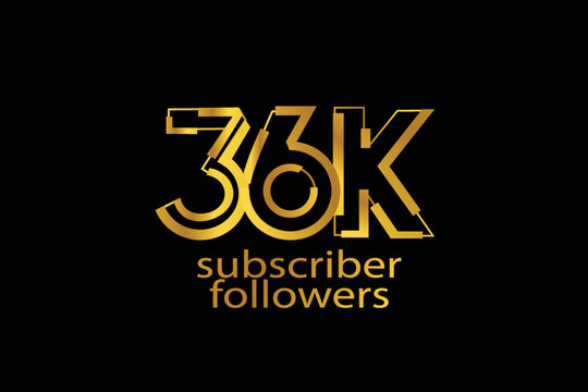 36K, 36.000 subscribers or followers blocks style with gold color on black background for social media and internet-vector