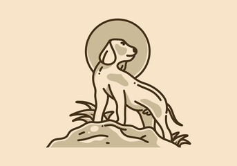 Fototapeta na wymiar Vintage illustration of dog standing on stone