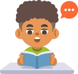A black boy v.2 study reading the book on the desk, illustration cartoon character vector design on white background. kid and education concept.