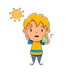 Worried kid sweating hot weather