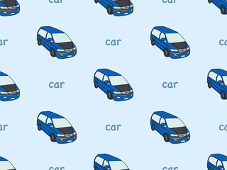 Car cartoon character seamless pattern on blue background