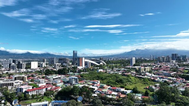 Aerial view of La Sabana Park and Costa Rica National Stadium with San Jose, Costa Rica in the background