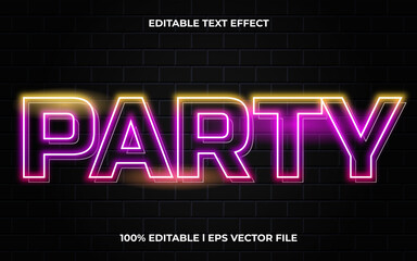 party text effect editable modern lettering typography font style, neon 3d text for tittle.