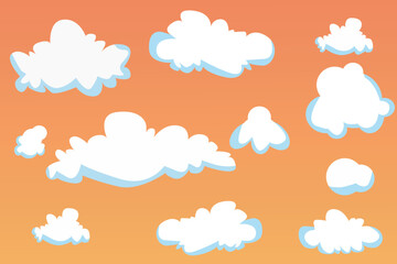 vectorset off clouds of various shapes and sizes against the background of the evening sky like anime and 2d cartoons collection