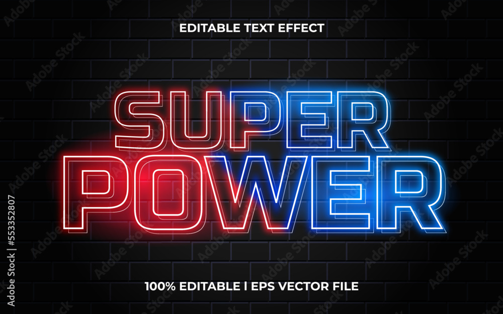Poster super power text effect editable modern lettering typography font style, neon 3d text for tittle.
