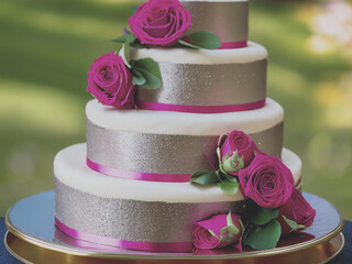 wedding cake with roses