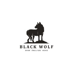 black wolf vintage silhouette vector illustration logo design 2
