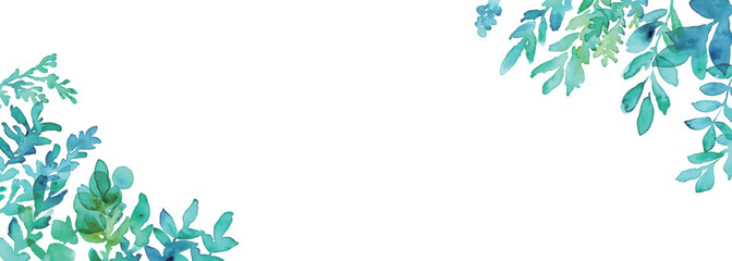 Obraz premium 水彩画。水彩タッチの緑の植物ベクターフレーム。エレガントな水彩植物装飾フレーム。 Watercolor painting. Green plant vector frame with watercolor touch. Elegant watercolor plant decoration frame. 