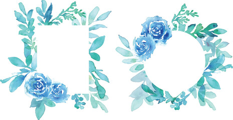 水彩画。水彩タッチの青い薔薇と植物のベクターフレーム。エレガントな水彩植物装飾フレーム。
Watercolor painting. Vector frame of blue roses and plants with watercolor touch. Elegant watercolor plant decoration frame.