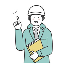 案内をする男性作業員　上半身　ヘルメット