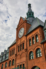 Liberty State Park ferry station building exterior brick with clock