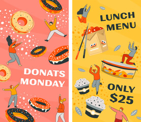 Lunch menu, doughnut monday, save money with sale