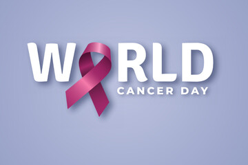World Cancer Day February 4th horizontal banner with text and ribbon illustration
