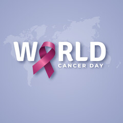 World Cancer Day February 4th square banner with text and ribbon illustration