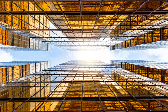 Low angle view of modern office buildings in HongKong