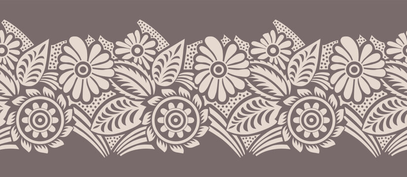 Seamless tribal floral border design