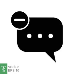 Cancel comment icon. Simple flat style. Remove, delete chat box, speech bubble with cross symbol, communication concept. Vector illustration isolated on white background. EPS 10.