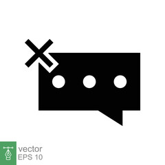 Cancel comment icon. Simple flat style. Remove, delete chat box, speech bubble with cross symbol, communication concept. Vector illustration isolated on white background. EPS 10.