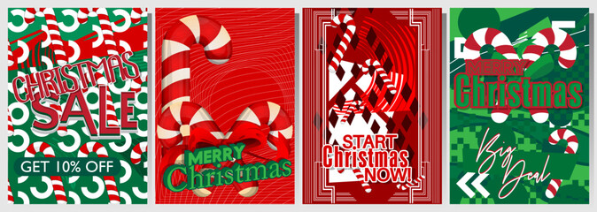 Merry Christmas sale banner template design with Candy Cane. Special deal, season offer. Holiday Vector illustration. Discount Poster. Business, Store Event.