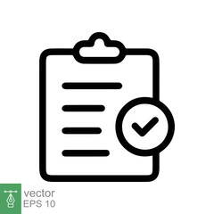 Checklist icon. Simple flat style. Clipboard with check list, report note, document test concept. Vector illustration isolated on white background. EPS 10.