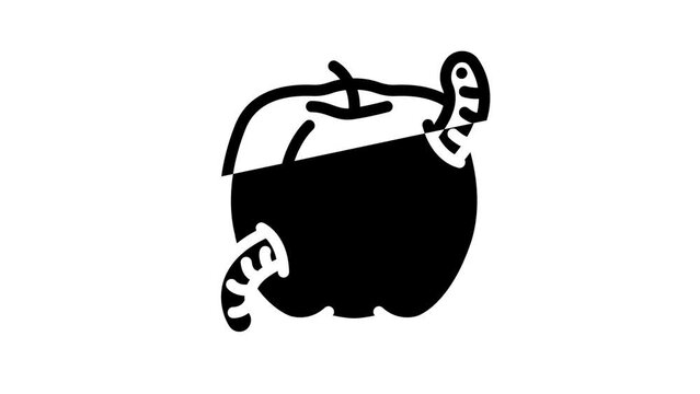 apple worm line icon animation