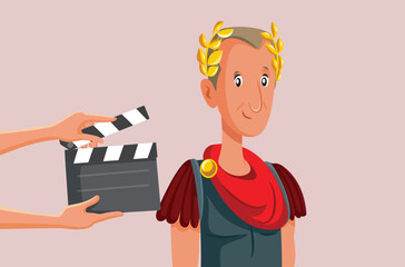 People Filming Historical Biopic Movie of Julius Caesar Vector Cartoon. People producing a movie inspired by historical events 
