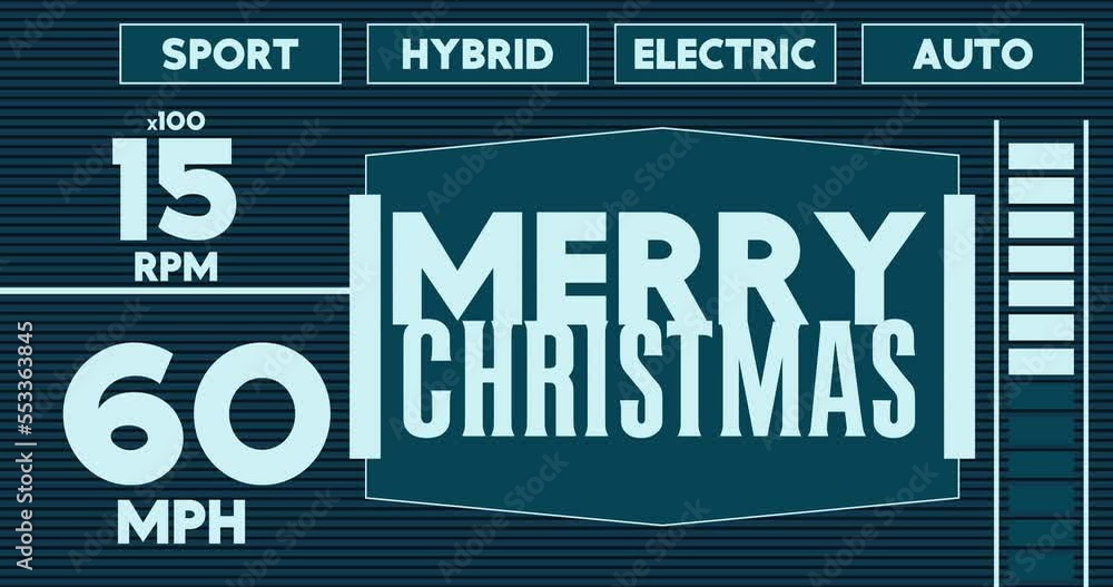 Poster futuristic car dashboard with merry christmas text. digital graphical user interface animation.