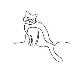 Cute cat pet oneline continuous handdrawn line art editable line