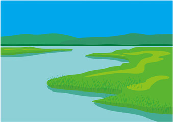Fototapeta na wymiar 夏の湿原のイラスト02