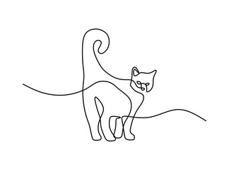 Cute cat pet oneline continuous handdrawn line art editable line