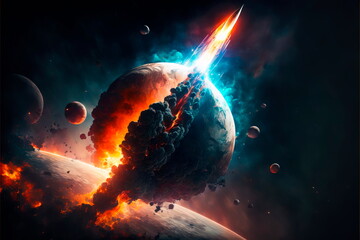 Apocalypse in space, destroying cosmic object.