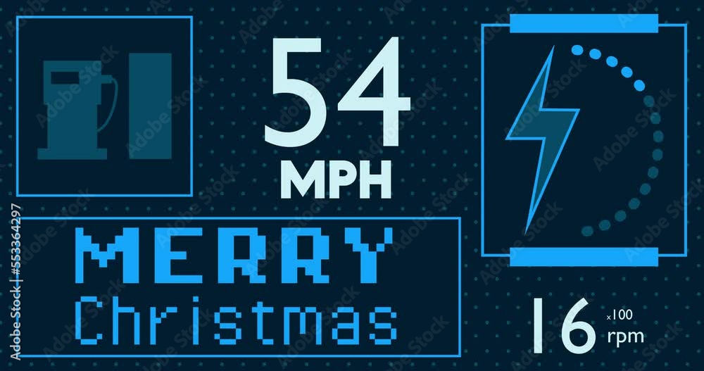 Poster hybrid car dashboard with merry christmas text. digital graphical user interface animation.